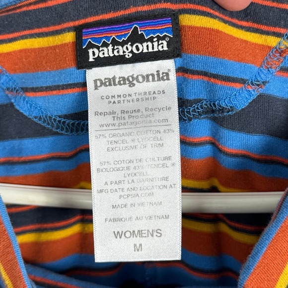 Patagonia Kamala Cowl Neck Striped Dress Womens Sz Medium Organic Lyocell Retro - Picture 3 of 16